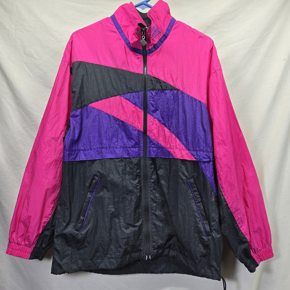 Vintage Colorblock Windbreaker Jacket - Hot Pink, Purple, Black Size Large